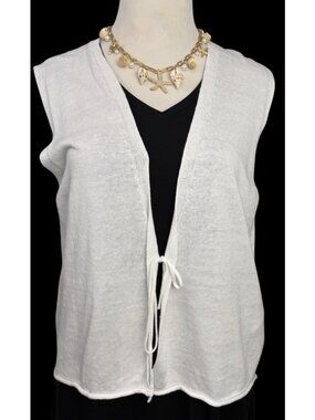 Eileen Fisher SMALL Organic Linen Cotton Tie Vest White Lightweight Knit NWT